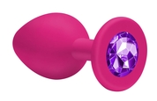 Малая розовая анальная пробка Emotions Cutie Small с фиолетовым кристаллом - 7,5 см. - фото, цены