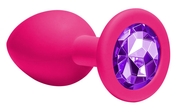 Средняя розовая анальная пробка Emotions Cutie Medium с фиолетовым кристаллом - 8,5 см. - фото, цены